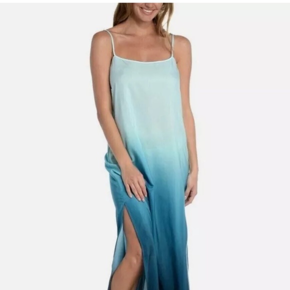 La Blanca Blue Watercolor Resort Wear Swim Coverup Viscose Dress Womens Size S - Picture 5 of 17